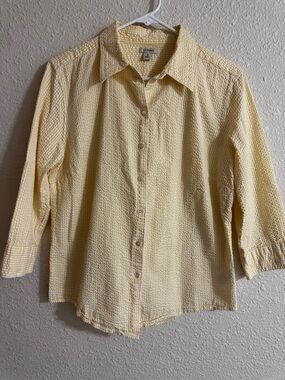 L.L. Bean Yellow and White Striped Seersucker Shirt